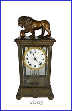 Antique Seth Thomas Brass Lion Mantel Clock Working