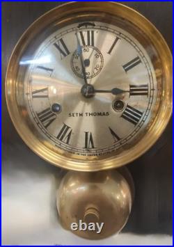 Antique Seth Thomas Brass Ship's Bell Clock Wheelhouse Maritime Nautical USA