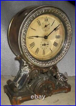 Antique Seth Thomas Bronze Long Alarm Ornate Victorian Bell Alarm Clock Working