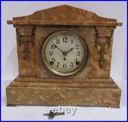 Antique Seth Thomas Celluloid Marble Veneer Adamantine Clock 8-Day, Time/Strike