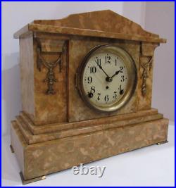 Antique Seth Thomas Celluloid Marble Veneer Adamantine Clock 8-Day, Time/Strike