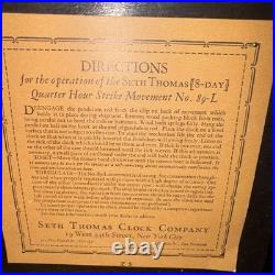 Antique Seth Thomas Chime Mantle Clock 8 Days No 89-L No Key, untested-AsIs