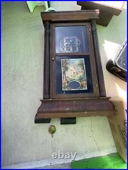 Antique Seth Thomas Crossover clock glass painting Temple As Is Untested