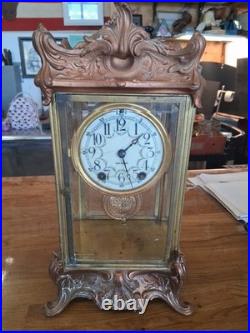 Antique Seth Thomas Crystal Regulator Mantel Clock Art Nouveau Style Working