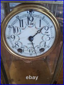 Antique Seth Thomas Crystal Regulator Mantel Clock Art Nouveau Style Working