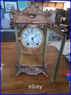 Antique Seth Thomas Crystal Regulator Mantel Clock Art Nouveau Style Working