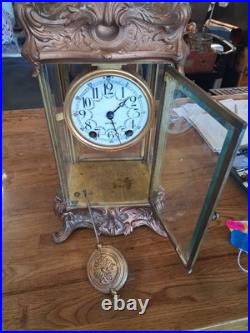 Antique Seth Thomas Crystal Regulator Mantel Clock Art Nouveau Style Working Antique Seth Thomas Crystal Regulator Mantel Clock Art Nouveau Style Working