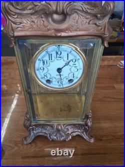 Antique Seth Thomas Crystal Regulator Mantel Clock Art Nouveau Style Working