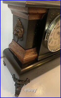 Antique Seth Thomas Deco Mantel Gong Clock Lions Head with Hook Side USA Made