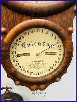 Antique Seth Thomas Double Dial Calendar Wall Clock 8-Day Time Only, Works Great