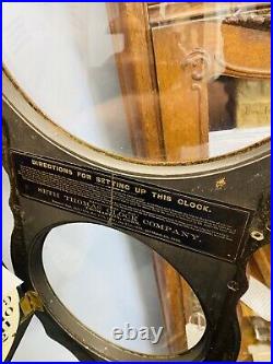 Antique Seth Thomas Double Dial Calendar Wall Clock 8-Day Time Only, Works Great