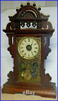 Antique Seth Thomas Eclipse Ball Top Shelf Parlor Mantle Clock Working With Alarm