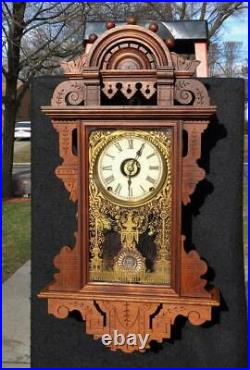 Antique Seth Thomas Eclipse Balltop Walnut Wall Clock Original Painted Glass