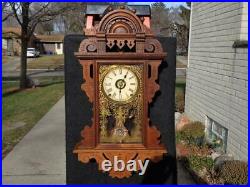 Antique Seth Thomas Eclipse Balltop Walnut Wall Clock Original Painted Glass