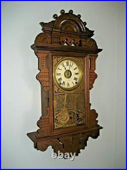 Antique Seth Thomas Eclipse Balltop Walnut Wall Clock Super Clean Working +Alarm