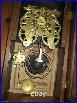 Antique Seth Thomas Eclipse Balltop Walnut Wall Clock Super Clean Working +Alarm