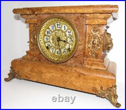 Antique Seth Thomas Egyptian Faux Marble Adamantine Clock 8-Day, Time/Strike