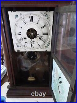 Antique Seth Thomas Empire Weights Driven Clock Working with reverse painting