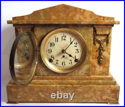 Antique Seth Thomas Faux Marble Adamantine Mantel Clock 8-Day, Time/Strike