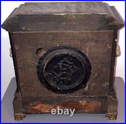 Antique Seth Thomas Faux Marble Adamantine Mantle Clock 1880 Working with Lions