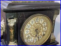 Antique Seth Thomas Faux Marble Adamantine Mantle Clock 1880 Working with Lions