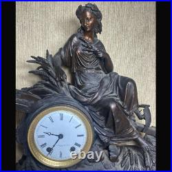 Antique Seth Thomas Figural Bronze Statue Mantle Clock Goddess of the Harvest