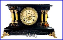 Antique Seth Thomas Four Pillar Loin Head Mantel Clock Hourly Strike Half Hour