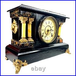 Antique Seth Thomas Four Pillar Loin Head Mantel Clock Hourly Strike Half Hour