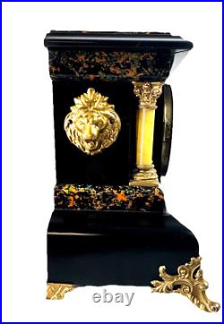 Antique Seth Thomas Four Pillar Loin Head Mantel Clock Hourly Strike Half Hour