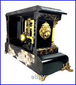 Antique Seth Thomas Four Pillar Loin Head Mantel Clock Hourly Strike Half Hour