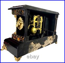 Antique Seth Thomas Four Pillar Loin Head Mantel Clock Hourly Strike Half Hour