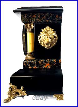 Antique Seth Thomas Four Pillar Loin Head Mantel Clock Hourly Strike Half Hour