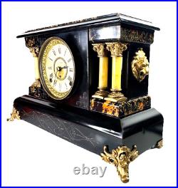 Antique Seth Thomas Four Pillar Loin Head Mantel Clock Hourly Strike Half Hour