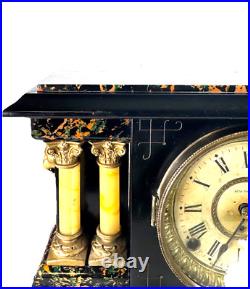 Antique Seth Thomas Four Pillar Loin Head Mantel Clock Hourly Strike Half Hour