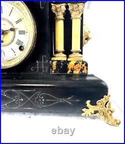 Antique Seth Thomas Four Pillar Loin Head Mantel Clock Hourly Strike Half Hour