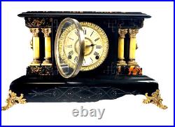 Antique Seth Thomas Four Pillar Loin Head Mantel Clock Hourly Strike Half Hour
