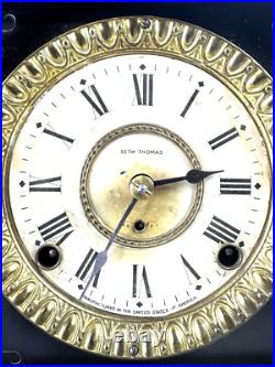 Antique Seth Thomas Four Pillar Loin Head Mantel Clock Hourly Strike Half Hour