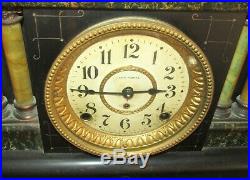 Antique Seth Thomas Green Adamantine 6 Pillar Mantel Mantle Clock Shelf