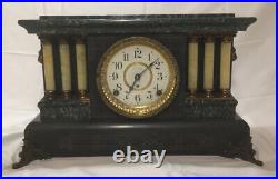 Antique Seth Thomas Green Wind Up Mantle Clock Working Condition