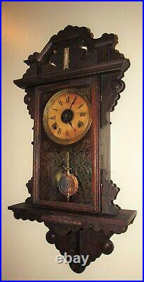 Antique Seth Thomas Hanging Kitchen Wall Clock with Alarm 8-Day, Time/Strike