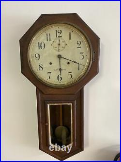 Antique Seth Thomas Long Drop Regulator Wall Clock All Original with Key