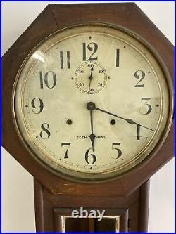 Antique Seth Thomas Long Drop Regulator Wall Clock All Original with Key