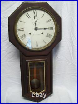 Antique Seth Thomas Long Drop Regulator Wall Clock All Original with Key Working