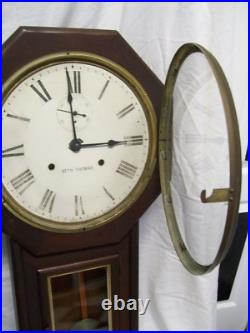 Antique Seth Thomas Long Drop Regulator Wall Clock All Original with Key Working