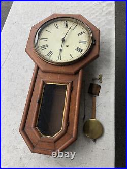 Antique Seth Thomas Long Drop Regulator Wall Clock Time Only Type Mahogany Case