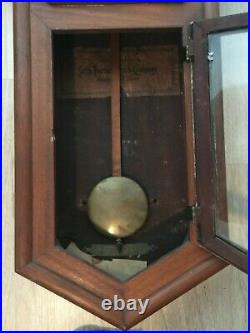 Antique Seth Thomas Long Drop Regulator Wall Clock with Key