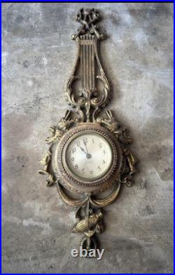 Antique Seth Thomas Lyre Wall Clock 4 Jewels 8 Day Gilt Metal 22