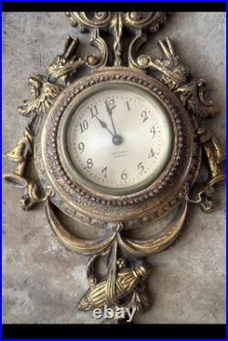 Antique Seth Thomas Lyre Wall Clock 4 Jewels 8 Day Gilt Metal 22