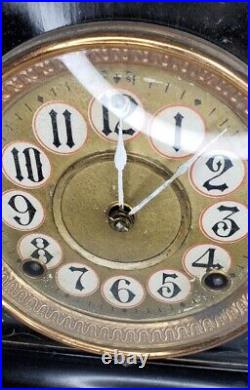 Antique Seth Thomas Mantel Clock Adamantine Marbled Paint Glossy Black Case