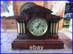 Antique Seth Thomas Mantel Clock Large Adamantine Finish Wooden F. Kroeber Key
